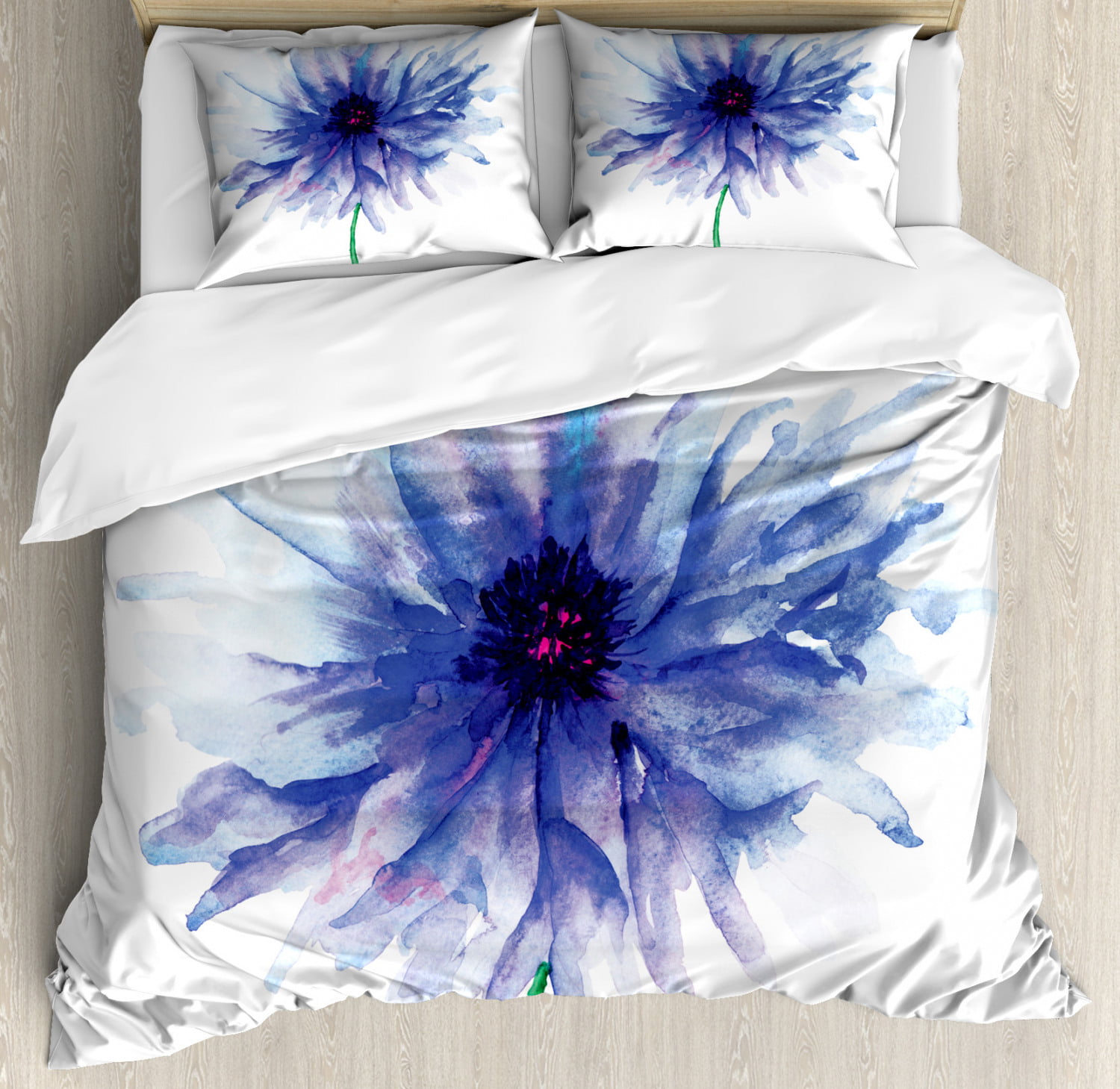 King Size Decorative 3 Piece Bedding Set with 2 Pillow Shams Violet Blue Ambesonne Grunge Duvet Cover Set Vibrant Watercolor Spots Oval Shapes Paintbrush Effect Abstract