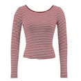 thumbnail image 4 of Seductiva Women's Long Sleeve Shirts Basic Tee Women Summer Short/Long Sleeve Tops Backless Striped Shirts Going Out T Shirt Y2K Crop Blouse Boat Neck Outfit Casual Workout Y2K Clothes Basic Tees, 4 of 8