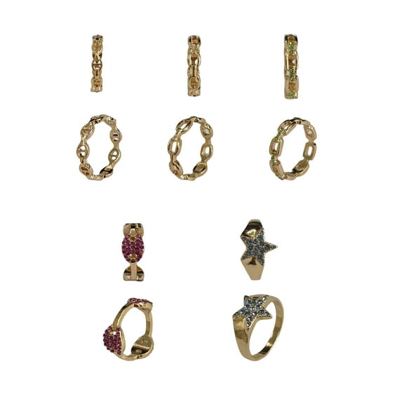 No Boundaries Rhodium Mixed Icon Multicolored Rings, 5-Pack, Women’s