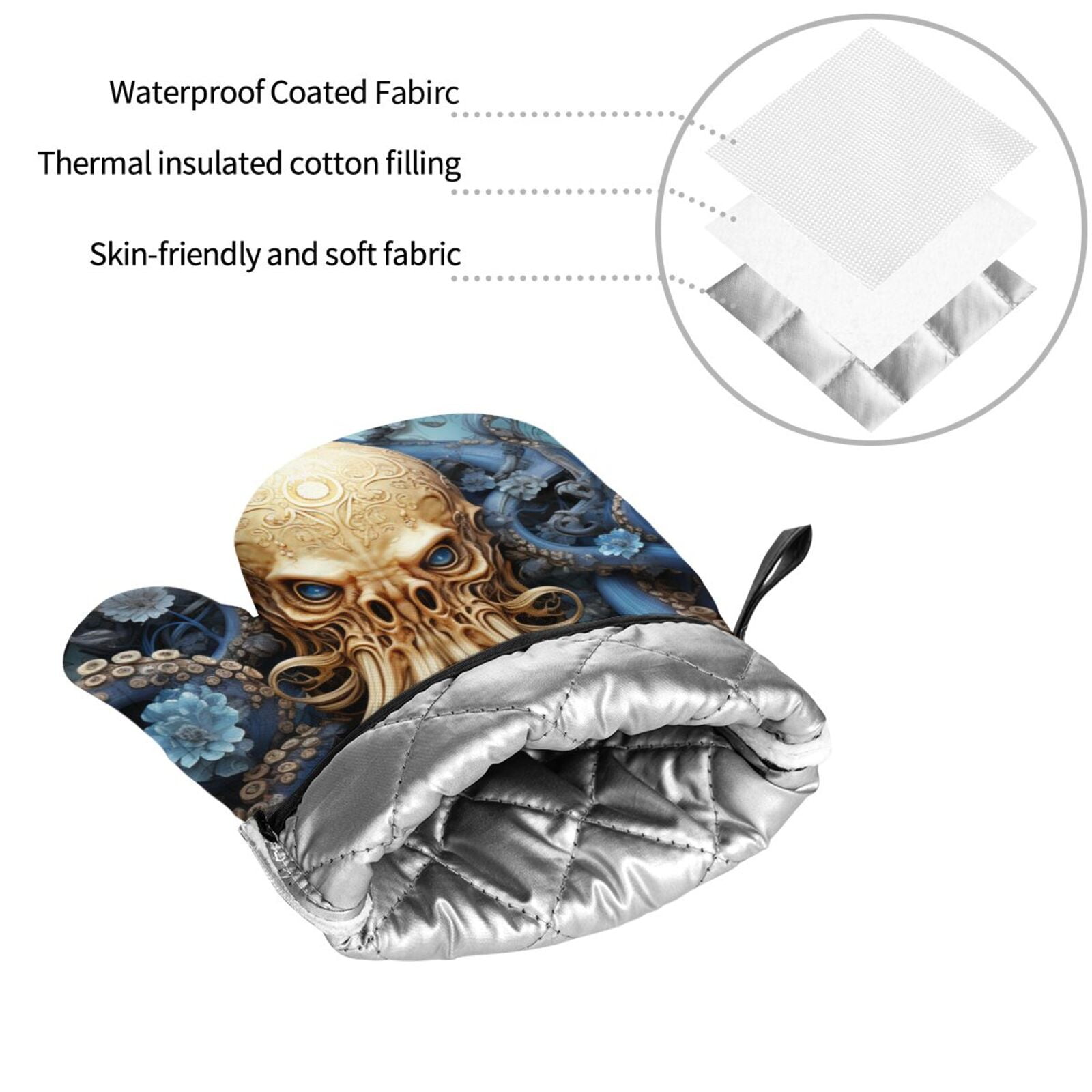 Octopus Kraken Monster Art Vintage 4Pcs Oven Mitts and Pot Holders Sets Oven Kitchen Gloves Hot Pads for Cooking BBQ Baking Grilling