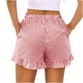 thumbnail image 6 of Oiangi Womens Striped Beach Shorts Elastic Waist Ruffled Boxers Loose Comfy Summer Shorts with Pockets Red M, 6 of 7