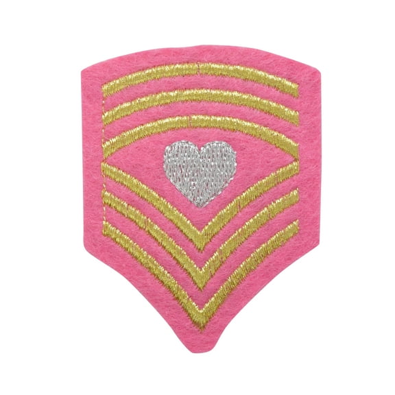 Pink - Chevron Shield - Silver Heart - Military - Iron on Applique/Embroidered Patch