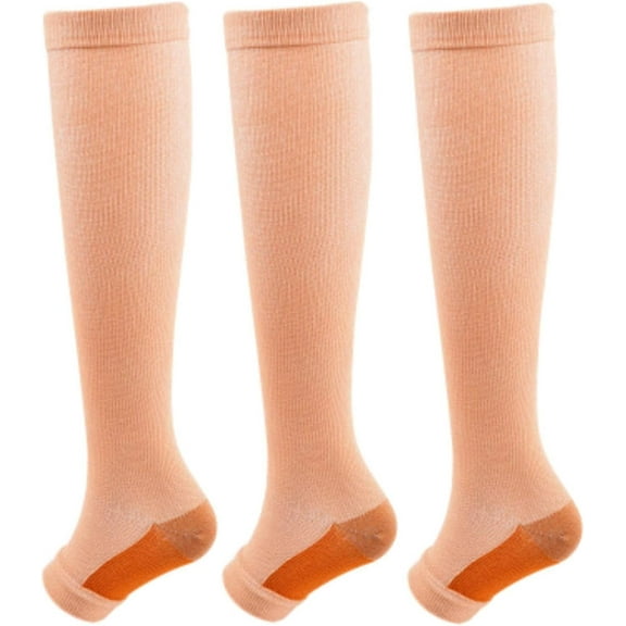 3Pairs Open Toe Toeless Compression Socks(15-20mmHg) for Men and Women Support Stocking(Mix color, S/M)