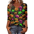 thumbnail image 2 of Halloween Tshirts for Women 3/4 Length Sleeve Womens Tops Fall V Neck Loose Fit Funny Graphic T Shirts Halloween Costume, 2 of 5