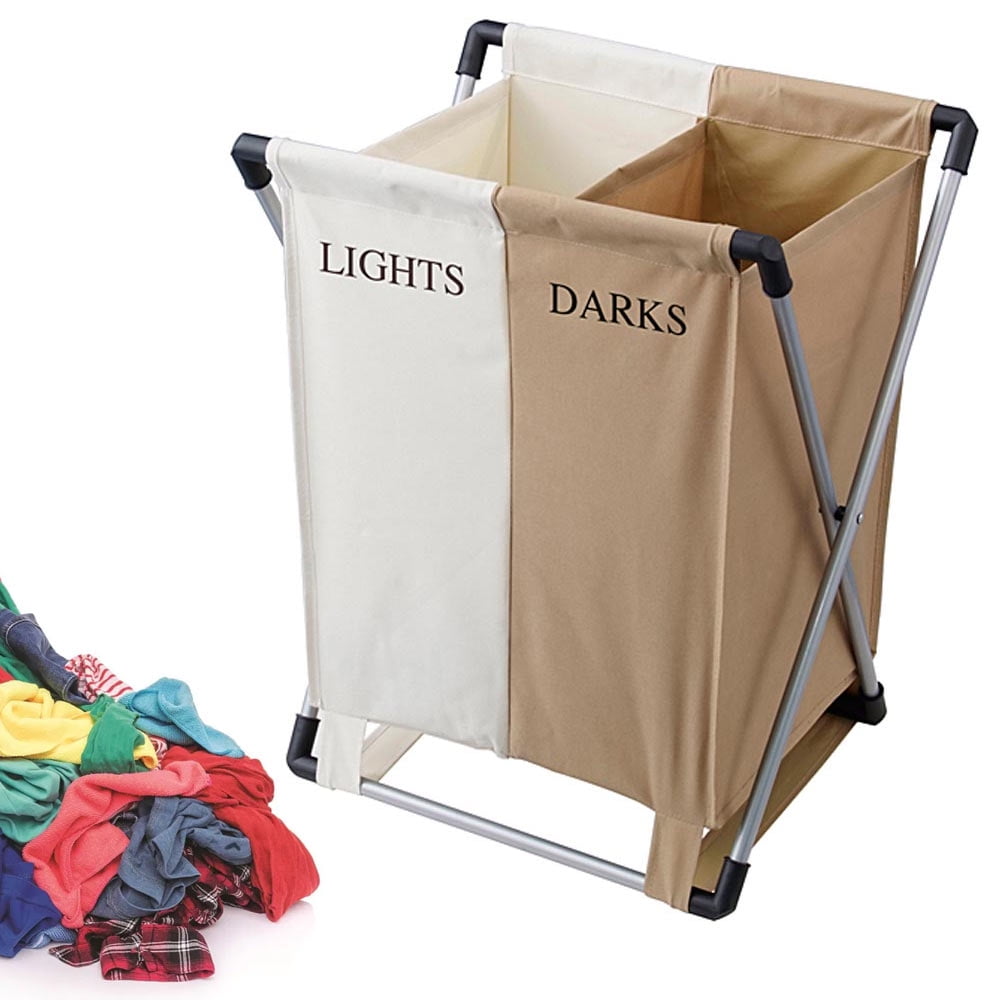 Country Club Lights and Dark Folding Laudry Basket Hamper Washing Cloths Metal, 