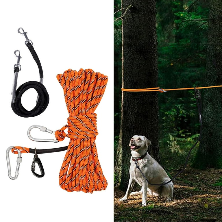 50ft Dog Tie Out Cable Carabiners Pulley Nylon Durable Training Tether Walking Leads Rope for Outdoor Activities Forests Yard Mountains