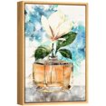 thumbnail image 2 of wall26 Framed Canvas Wall Art Chic Perfume Bottle with White Magnolia with Blue Splashes Pop Culture Fashion Watercolor Modern Art Glam Expressive for Living Room, Bedroom, Office - 24x36 inches, 2 of 4