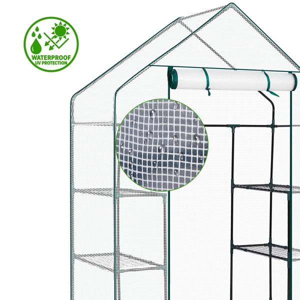 Mini Walk-in Greenhouse with PE Cover, 4-Shelf Indoor Outdoor Plant Gardening Green House for Garden Backyard, 56" x 29" x 77", White