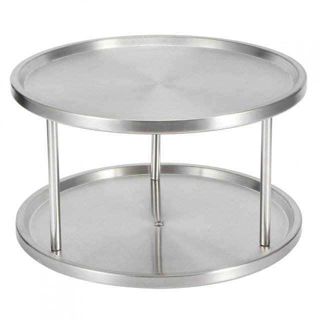 Plato giratorio de acero inoxidable, estante de especias de doble capa de acero inoxidable, estante giratorio para especias, instalación sin esfuerzo