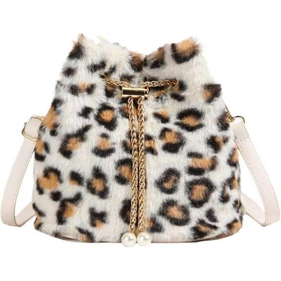 Women's Fluffy Purse Pearl Purse Furry Crossbody Bucket Bag Furry Shoulder Handbag