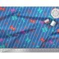 thumbnail image 2 of Soimoi Blue Poly Georgette Fabric Bow & Stripe Printed Craft Fabric by the Yard 52 Inch Wide, 2 of 5