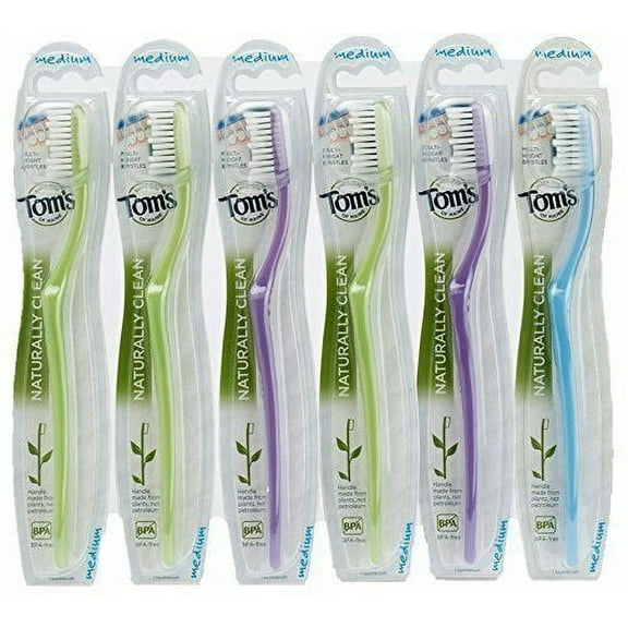 Tom's of Maine Naturally Clean Toothbrush, Medium, Pack of 6
