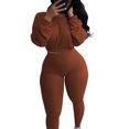 thumbnail image 1 of LUXUR Ladies Elastic Waist Sweatsuits Cropped Running Two Piece Outfit Coffee S, 1 of 3