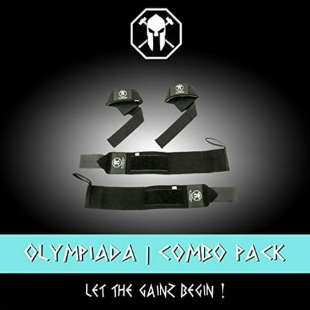 Olympiada Wrist Wraps + Lifting Straps Bundle for Weightlifting, WOD, Crossfit, Workout,Gym, Powerlifting, Bodybuilding - Use Gloves, Wraps, and Hooks for Safety - SWAG on