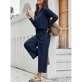 thumbnail image 3 of Women Long Sleeved 2 Piece Outfits Sweatsuit V-neck Casual Knit Tops & Pants, 3 of 6
