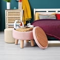 thumbnail image 4 of Ottomane de Rangement, Repose-Pieds Rond Moderne avec Siège Rembourré Doux, Repose-Pieds en Velours Teddy avec Pattes en Bois, Petite Table d'Appoint Ou Support pour Plante pour Couloir, Salon (Rose), 4 of 8