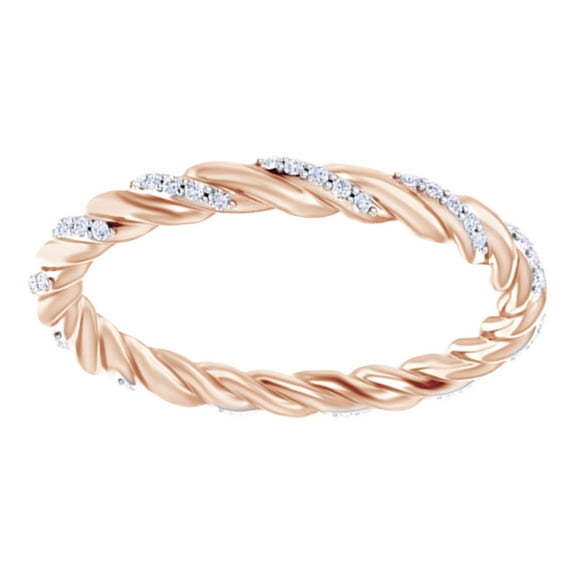 Round Cut White Natural Diamond Twist Eternity Band Ring In 14k Solid Rose Gold (0.16 Ct),Ring Size-4