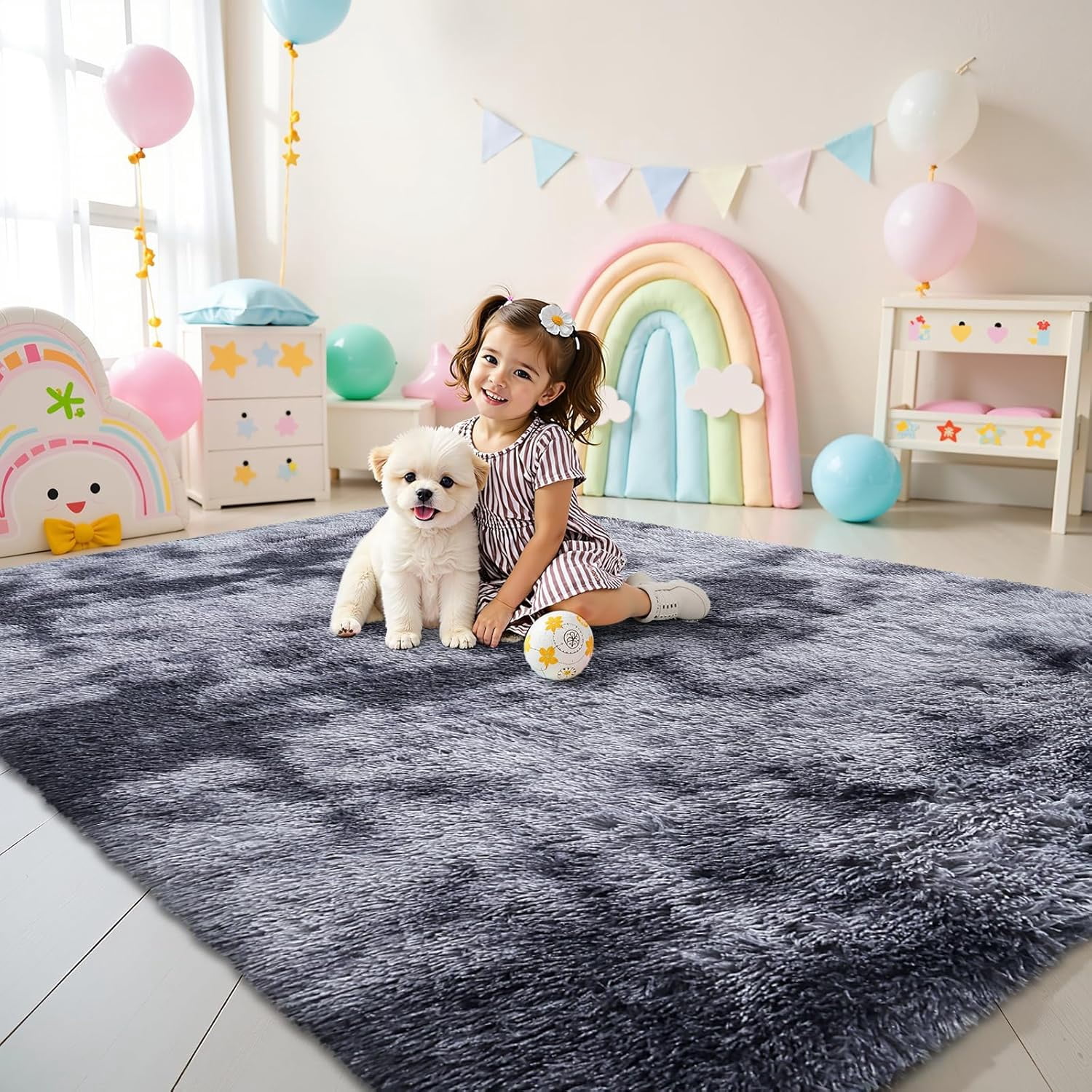 Buganda Soft Shag Area Rug, Washable Non-Slip Rug for Living Room Bedroom, Modern Decor Carpet, 8'X10', Light Grey