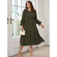 thumbnail image 3 of Women's Plus Size Dress Long Sleeve Crewneck Smocked Tiered Flowy Boho Wedding Party Maxi Dresses, 3 of 5