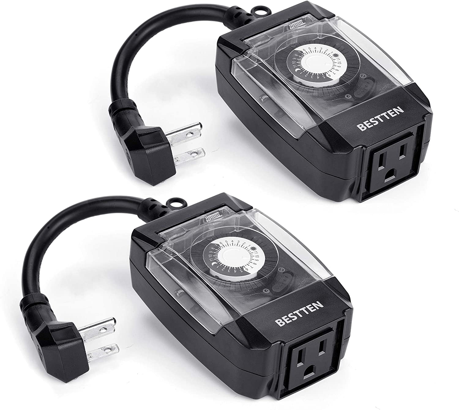 [2 Pack] BESTTEN Outdoor Timer Outlet, 24Hour Programmable, 3/4