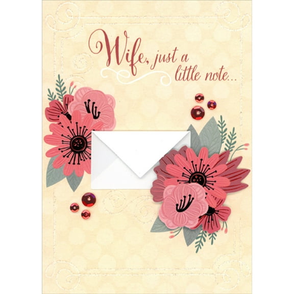 Designer Greetings Pink and Red 3D Tip On Flowers and Envelope: A Little Note Hand Decorated Valentine's Day Card for Wife