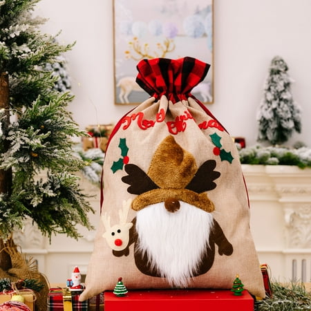 

Haykey Home Decor Christmas New Decorative Gift Bag Old Man Snowman Deer Linen Plaid Gift Bag Holiday