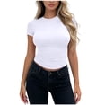 thumbnail image 3 of VBVC Women's Slim Fit Ruched Short Sleeve Tee , Ladies' Crew Neck Basic Top , Y2K Casual Tight T Shirt For Women, White , S-XL, 3 of 7