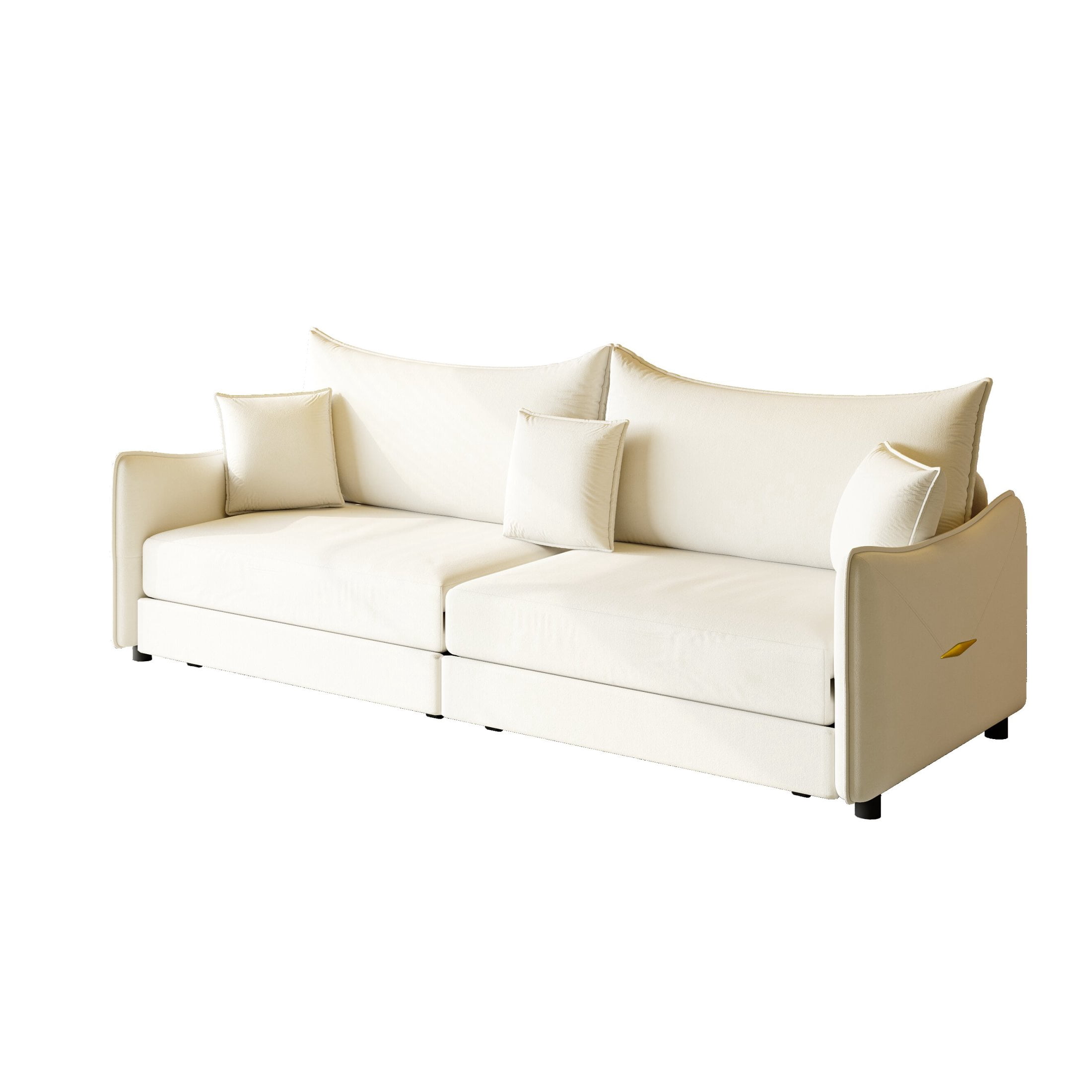 Noble House Abriel King Pull Out Sleeper Sofa Bed, Modern Velvet 3-in-1 Convertible Couch with Pillows, Beige White
