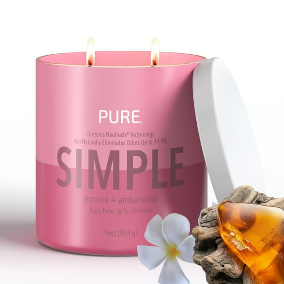 Candle-Lite Pure Jasmine & Amberwood Odor Eliminating Scented Candles, Neofresh Technology Eliminates 99.9% of Odors, 16 oz 2-Wick Jar, Proudly Poured in the USA, 44-60 Hours Burn Time