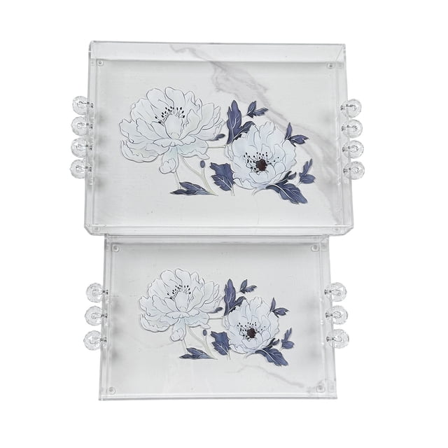 2 Pack Acrylic Serving Trays With Handles, Leak Proof Raised Edge Appetizer Platter For Breakfast In Bed, Coffee, Dinner, Patio Party, Kitchen And Bathroom Organization