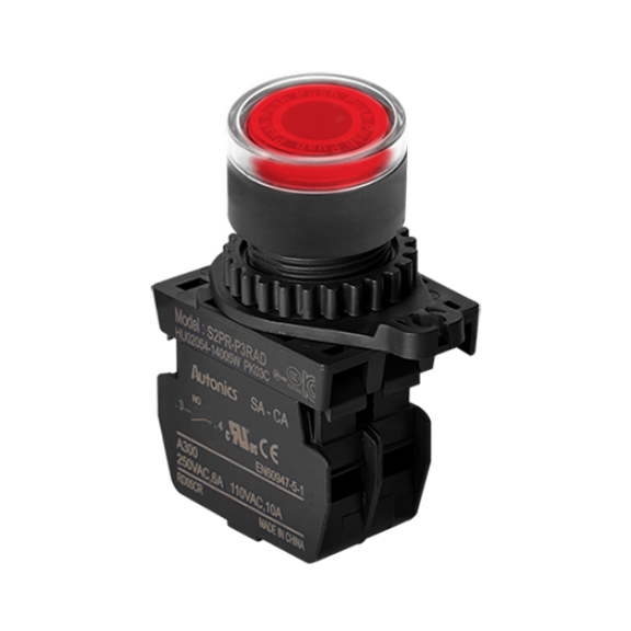 S2PR-P3RAL Autonics Illuminated Push Button (Non-Flush), 22/25, Red, Normal Open, LED 100-220VAC