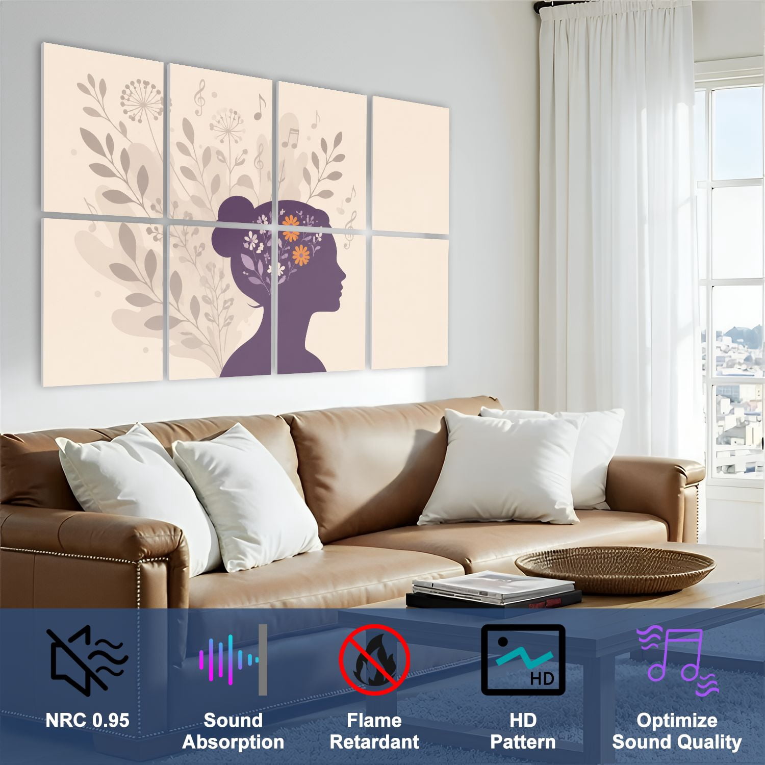 8 Pack Art Acoustic Panels Sound Absorbing Human mind Neurodiversity creativity psychological traits Decorative Soundproof Wall Panels Self Adhesive for Clinic Hospital 48"x32"