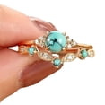 thumbnail image 5 of Vintage Turquoise and Diamond Ring Set, Gold Plated, Floral Design, 5 of 5