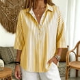 thumbnail image 3 of Lenpel 3/4 Length Sleeve Womens Tops Striped Fall Trendy Button Lapel Shirts Dressy Casual Oversized Lightweight Blouses, 3 of 5