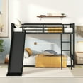 thumbnail image 2 of Bunk Bed Twin Over Twin, Metal Twin Bunk Bed with Slide and Ladder, Montessori Floor Beds with Guardrail, No Box Spring Required, Black, 2 of 7