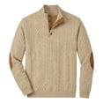 thumbnail image 2 of UDAUDU Men's Knitted Sweatshirt Casual Outdoor Long Sleeve with Elbow Patches Stand Collar Pullover Sweatshirt Button Quarter Sweater Khaki 4XL, 2 of 6