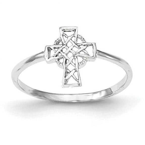 14k White Gold Polished Celtic Cross Ring