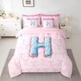 thumbnail image 2 of Feelyou Princess Ribbon Bow Twin Bedding Sets 7pcs, Pink Donut Initial H Comforter Set, 2 of 8