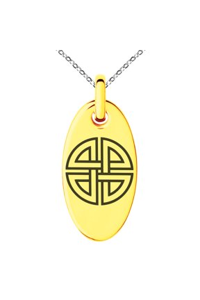 Stainless Steel Shield Knot Viking Norse Rune Engraved Small Oval Charm Pendant Necklace