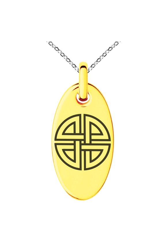 Stainless Steel Shield Knot Viking Norse Rune Engraved Small Oval Charm Pendant Necklace