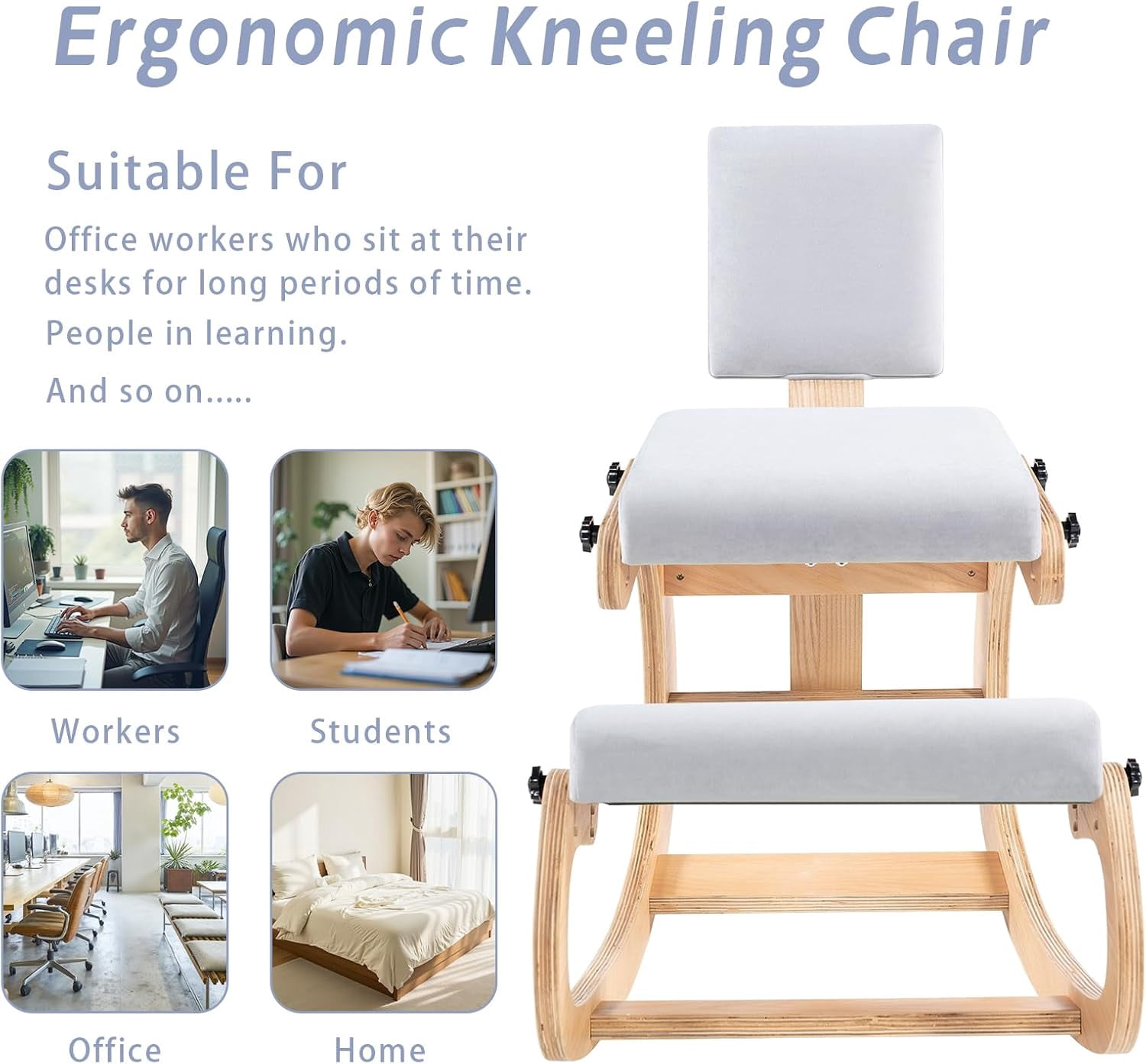 ANHDAH Ergonomic Kneeling Chair with Back Support Back Pain Relief for Oome, Office, Meditation, Study, and Cross-Legged Seating Gray