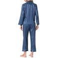 thumbnail image 3 of INSPIRE CHIC Women's Satin Pajamas Stripe Lounge Nightshirt Button Down Tops with Pants Pj Sets L Blue, 3 of 5