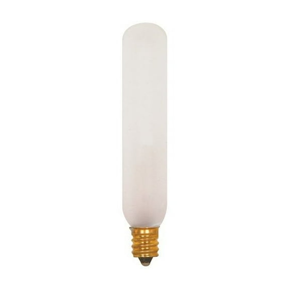 Satco S3715 - 15 watt T6 Incandescent; Frost; 2500 average rated hours; 90 lumens; Candelabra base; 120 volts; 2/Card