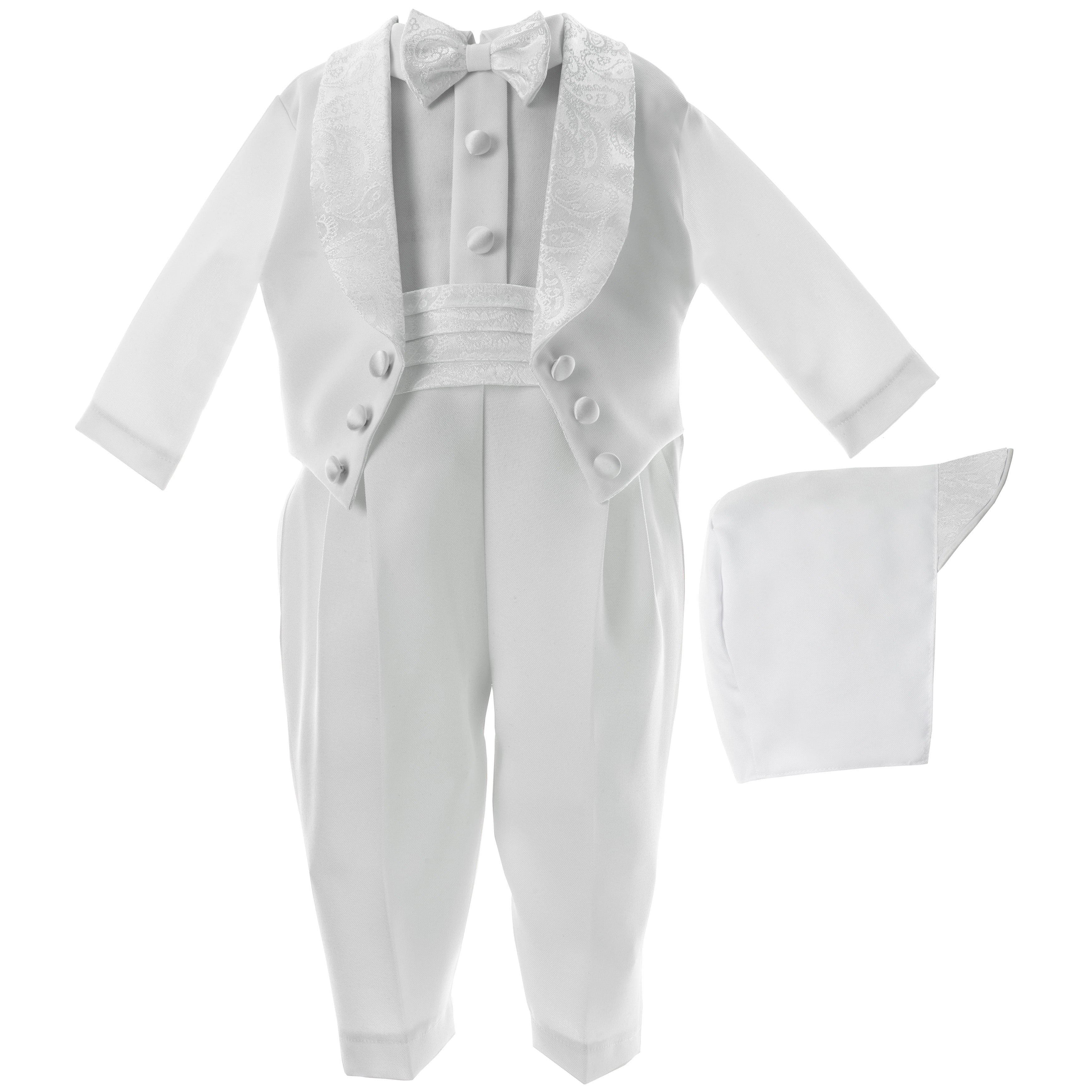 Baby Boy Christening Smart Suit Hat Outfit Waistcoat Long Sleeve Bodyshirt White
