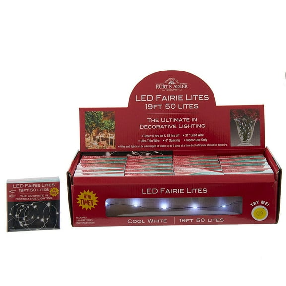 Kurt S. Adler 50-Light Battery-Operated Cool White LED Green Wire Fairy Lights