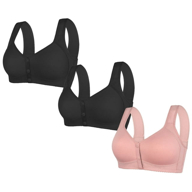 LOVZFMLL 3 Pack Plus Size Bras for Women Solid Color Comfort Soft Push Up Bra No Underwire Full Coverage Front Closure Everyday Bralettes U 2XL