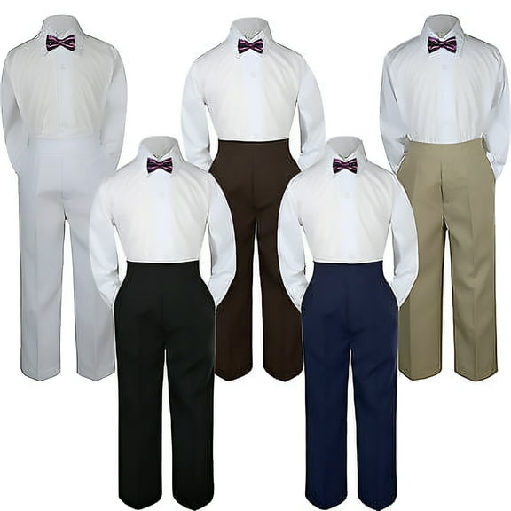 3pc Boy Suit Set Eggplant Bow Tie Baby Toddler Kid Formal Shirt Pants S-7 Church