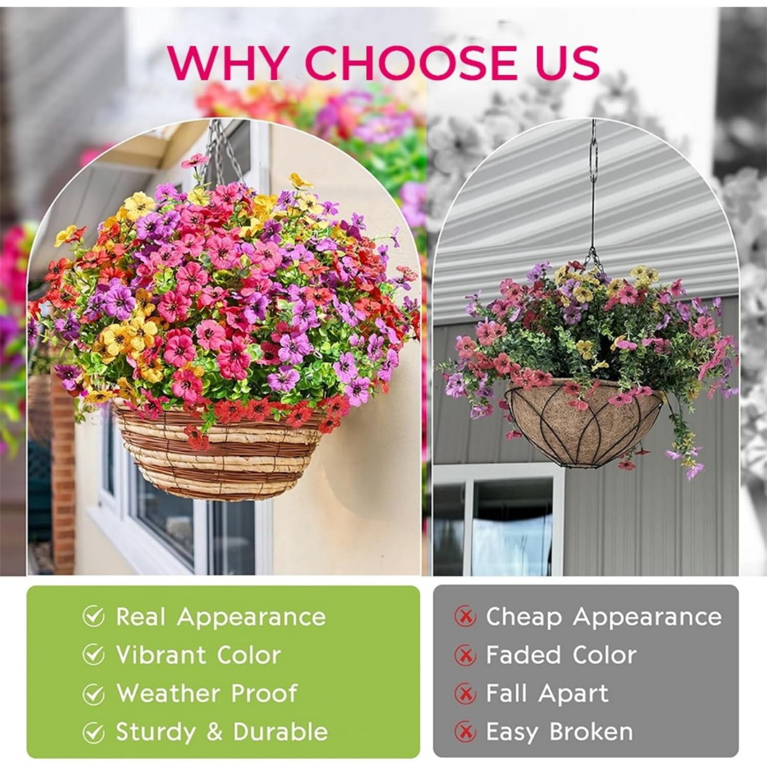Artificial Outdoor Flowers UV Resistant, Mixed Color Faux Plants 12 Bundles, Realistic Plastic Flowers for Porch Patio Garden Yard Decor