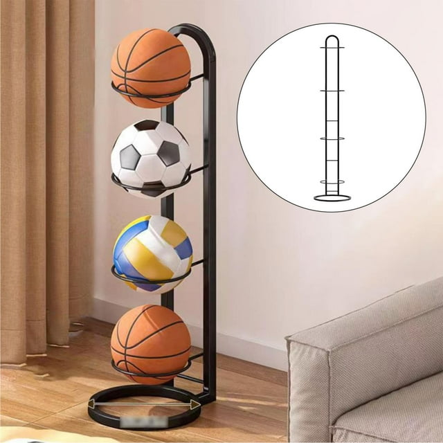 Support de Rangement Vertical en Métal pour Basketball, Organisateur Multi-Couches, Étagère de Rangement Simple pour Basketball, Football, Volleyball.