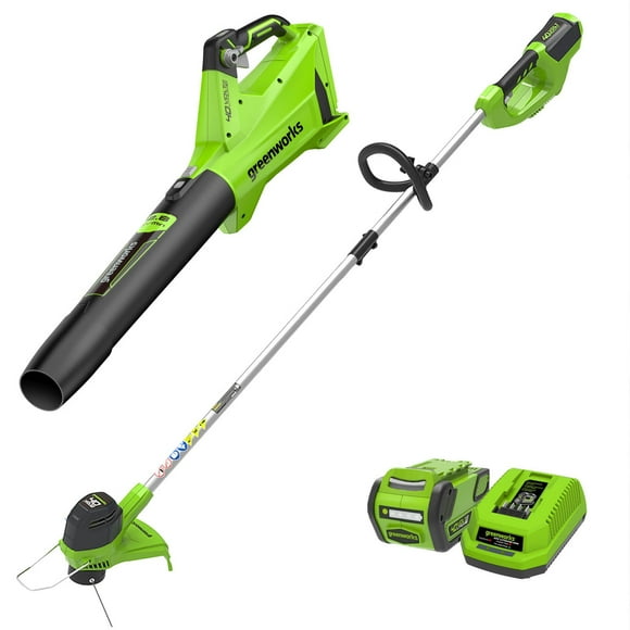 Greenworks Taille-Bordures 40V 12 Pouces + Souffleur à Jet, Batterie 4.0 AH et Chargeur Inclus